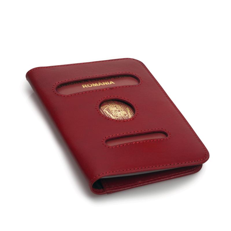 Coperta pasaport din piele naturala DiAmanti Belmondo Rosu Inchis 8120